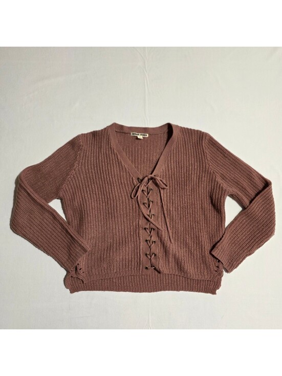 Moral Fiber Sweaters - Moral Fiber Women's Lace-Up Front Knit Sweater, Size Small, Dusty Rose